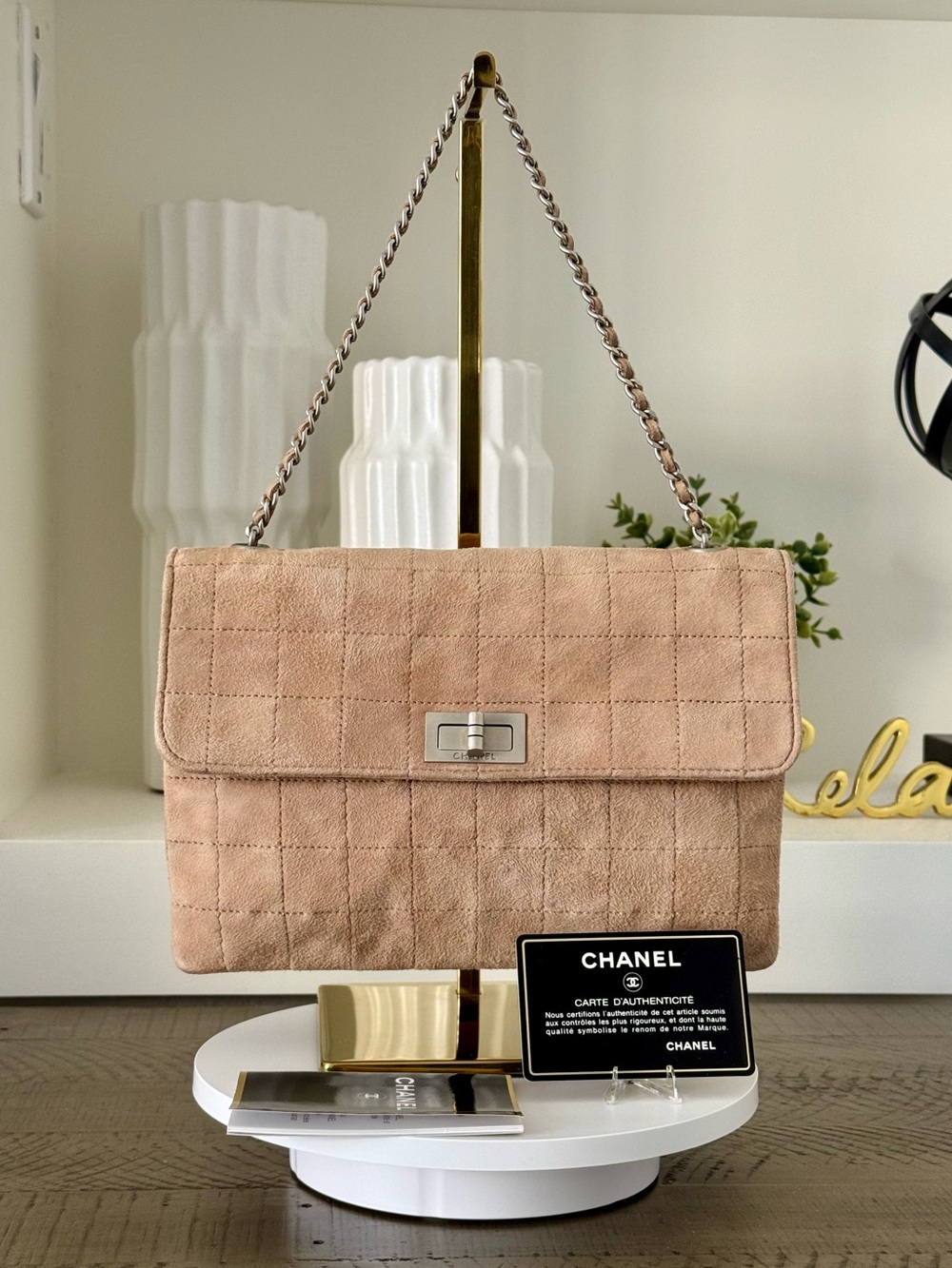 Chanel Suede 2.55 Reissue Flap Bag Blush Pink Silver Hardware